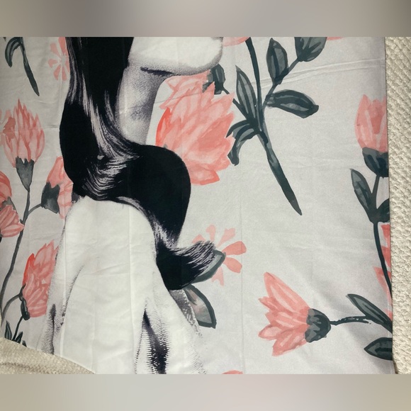 Society6 Tapestry Woman With Flowers Pink Black White Photograph Wall Hanging - Picture 5 of 6